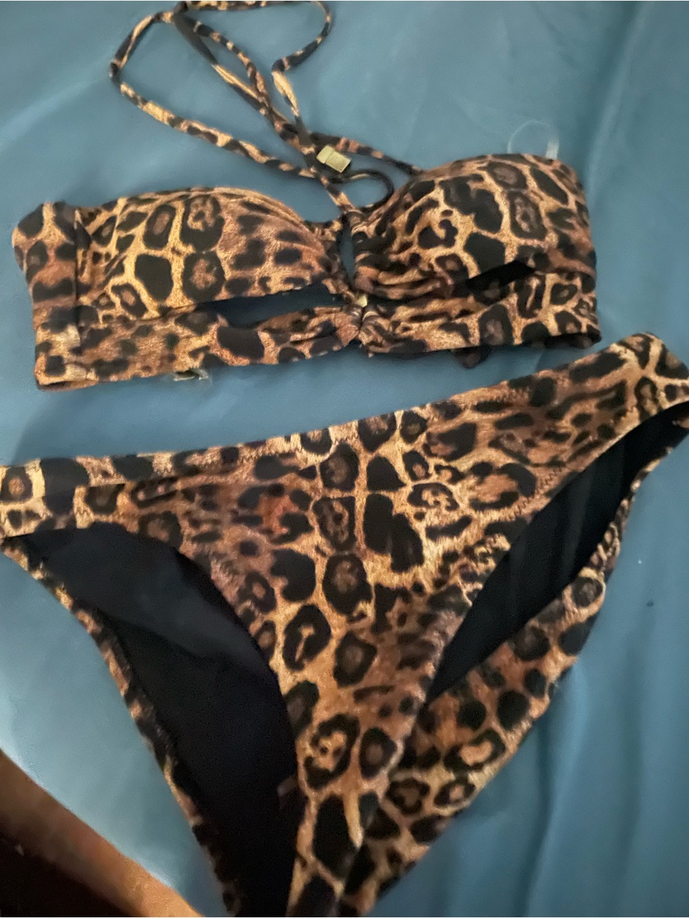 LAgence Leopard Print Bandeau Bikini Set - Brown Animal Print Women Swim xs